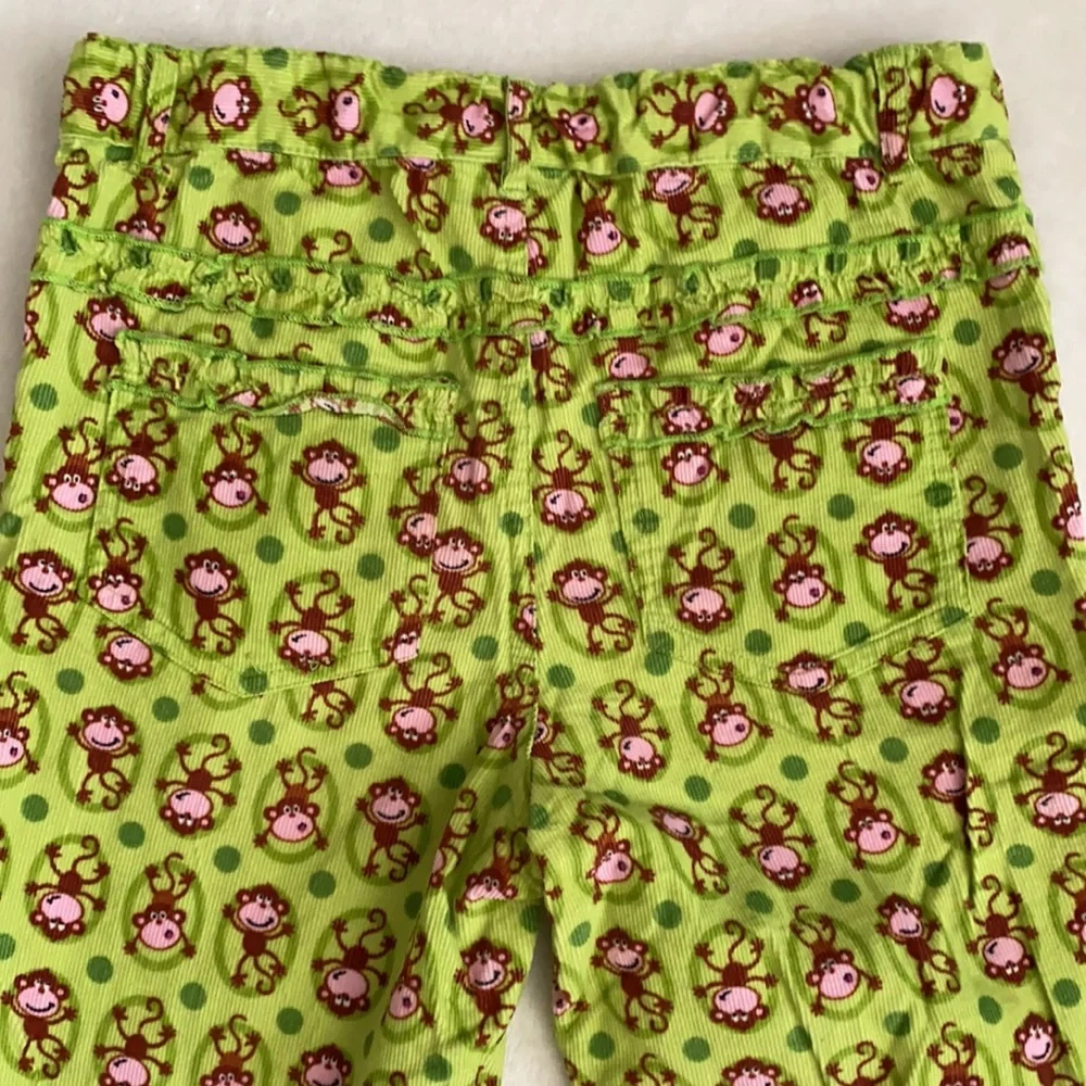 CR Kids | Lightweight Corduroy Wide Leg Monkey Print Pants Green/Brown/Pink (5)